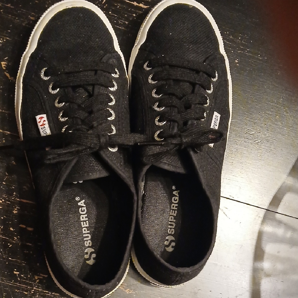 Superga Classic Black Lace-Up Sneakers